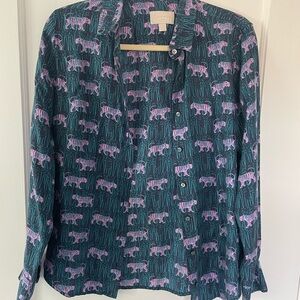 J. Crew Blue and Purple Tiger Print Blouse
